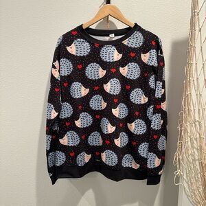 Hedgehog Print Black Sweater size 1X